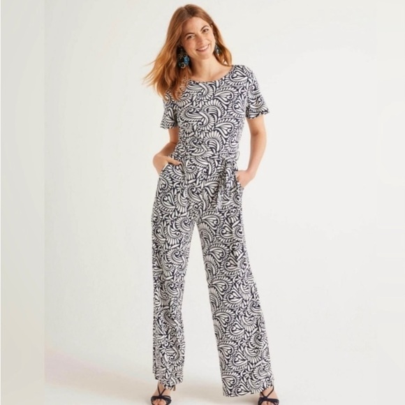 Boden Jumpsuit Wide Leg Heavy Ponte Tie Waist 10 Tall - Picture 12 of 12